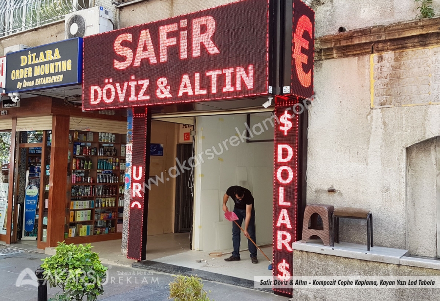 Safir Döviz &amp; Altın - Kompozit Cephe Kaplama, Kayan Yazı Led Tabela